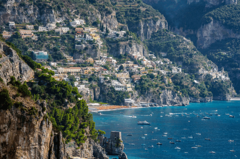 Amalfi Coast with boats in the ocean